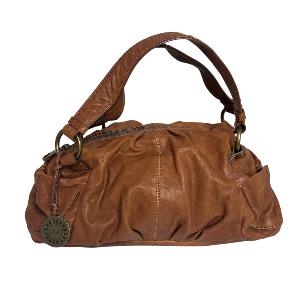 Ugg Australia Leather Hobo Shoulder Handbag Scrunchy Slouchy Cognac Brown